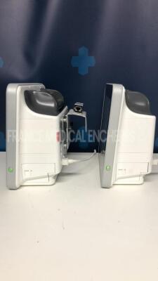 Lot of 2 Spacelabs Patient Monitors Qube - S/W 3.05.10 w/ ECG sensors and SPO2 sensors and Cuffs - Both power up - 2