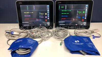 Lot of 2 Spacelabs Patient Monitors Qube - S/W 3.05.10 w/ ECG sensors and SPO2 sensors and Cuffs - Both power up