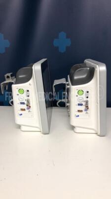 Lot of 2 Spacelabs Patient Monitors Qube - S/W 3.05.10 w/ ECG sensors and SPO2 sensors and Cuffs - Both power up - 3