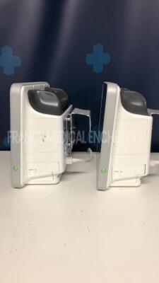 Lot of 2 Spacelabs Patient Monitors Qube - S/W 3.05.10 w/ ECG sensors and SPO2 sensors and Cuffs - Both power up - 2