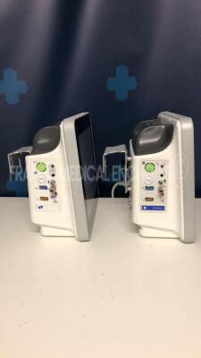 Lot of 2 Spacelabs Patient Monitors Qube - S/W 3.05.10 w/ ECG sensors and SPO2 sensors and Cuffs - Both power up - 3