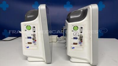 Lot of 2 GE Patient Monitors Qube - S/W 3.05.10 w/ ECG sensors and SPO2 hoses - Both power up - 3