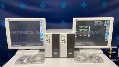 Lot of 2 Spacelabs Patient Monitors Ultraview SL w/ Spacelabs central units Ultraview SL3900 and SL2900 including module ECG/SPO2/TI2 and ECG hoses and SPO2 hoses - Both power up