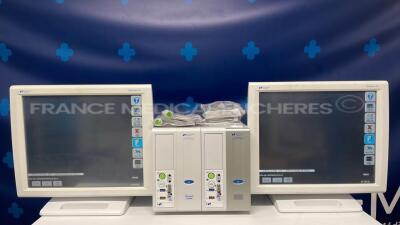 Lot of 2 Spacelabs Patient Monitors Ultraview SL w/ Spacelabs central units Ultraview SL3800/SL2800 including module ECG/SPO2/TI2 and ECG hoses and SPO2 hoses - Both power up