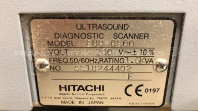 Hitachi Ultrasound EUB-8500 - YOM 2004 - S/W V16-07A - options software transfert DICOM - software impression image DICOM - DICOM software worklist -w/ EUP- C715 probe - EUP-L52 probe - EUP-L65 probe - EUP-C532 probe EUP-S50A (Powers up) - 32