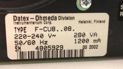 GE Patient Monitor D-FDP15-00 - YOM 2008 w/ Datex Ohmeda module rack F-CU8.08 - YOM 2002 w/ modules NMT / ECG Resp / PNI (Both power up) - 9