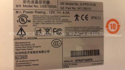GE Patient Monitor D-FDP15-00 - YOM 2010 w/ Datex Ohmeda module rack F-CU8.08 - YOM 2002 w/ modules ECG Resp / PNI / P5 / P6 (Both power up) - 7