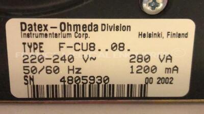 GE Patient Monitor D-FDP15-00 - YOM 2010 w/ Datex Ohmeda module rack F-CU8.08 - YOM 2002 w/ modules ECG Resp / PNI / P5 / P6 (Both power up) - 8