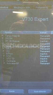 GE Ultrasound Voluson 730 Expert - YOM 2005 - S/W 5.3.0.635 - Options Real Time 4D - DICOM - Vocal II - Ultrasound Tomographic image - SRI II - VCI - STIC - Activation BT w/ GE Probe AB2-7 - YOM 2004 and GE Probe RAB2-5L and Sony Video Graphic Printer UP- - 6