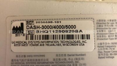 GE Patient Monitor Dash 3000 - YOM 2011 - S/W 7.3 w/ SpO2 Sensor - ECG Sensors - Dynamap Adult Cuff M5114/M5214 (Powers up) - 7