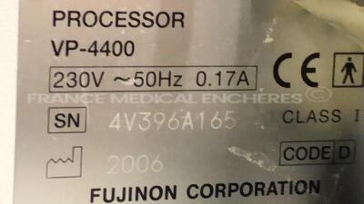 Fujinon Endoscopy Electric Tower including Fujinon Monitor CDL1904A - 1B and Fujinon Light Source XL-4400 - YOM 2006 and Fujinon Processor VP-4400 - YOM 2006 and Fujinon Keyboard DK-4400 (All power up) - 9