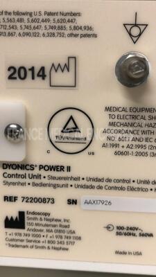 Smith and Nephew Arthroscopy Shaver Control System Dyonics Power II - YOM 2014 - S/W 1.00.00 - w/ Smith and Nephew Footswitch 7205399 (Powers up) - 8