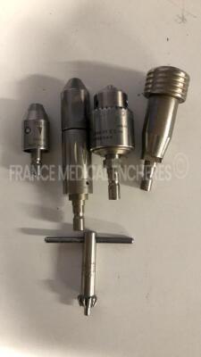 Lot of Hall Orthopedic Air Motor Hall Drill / Reamer 5067.01 Series 4 - YOM 2003 w/ Hall Jacobs Chuck Reamer 5044-11 and Hall / Zimmer Shank Adaptor 1384-34 and Hall Pin Drive Attachment 5052-20 and Hall Drill Adaptor 5044-06 and Hall Orthopedic Air Motor - 4