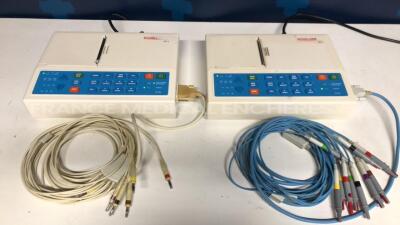 Lot of 2 Schiller ECG Cardiovit AT-1 w/ ECG Sensors (Both power up)